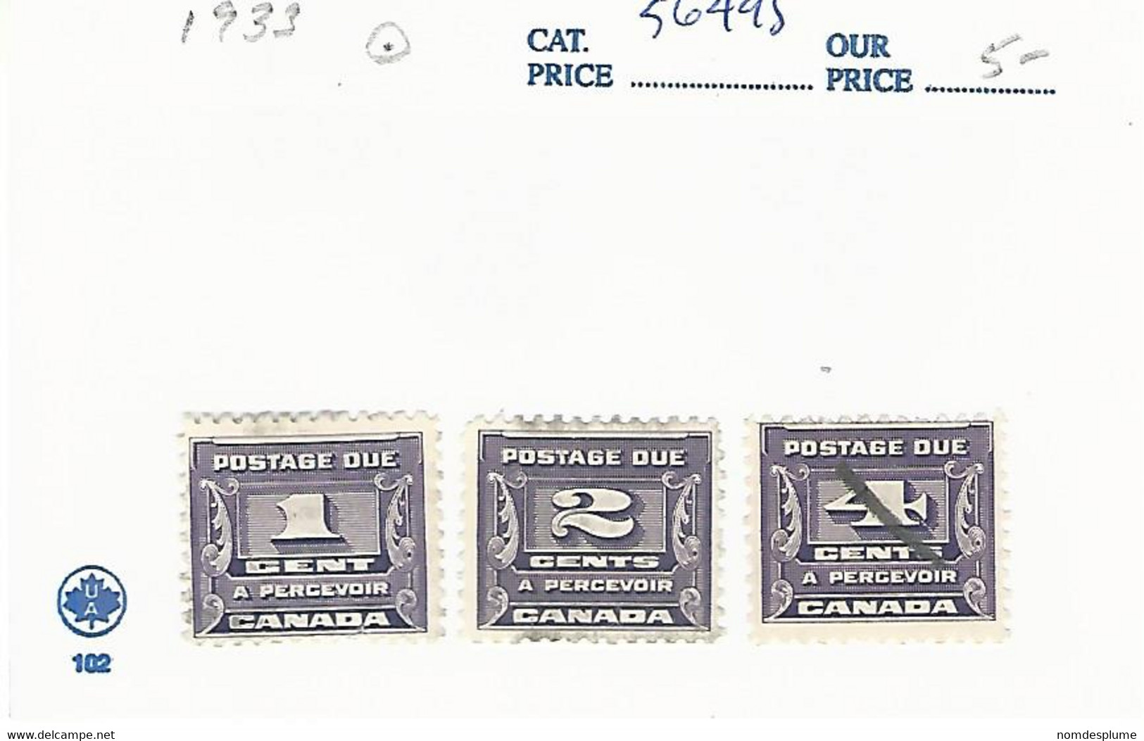 56498 ) Canada Postage Due 1933 - Portomarken