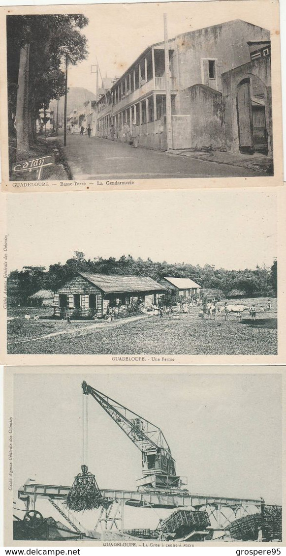 GUADELOUPE BASSE TERRE GENDARMERIE 1937 + UNE FERME + LA GRUE A CANNE A SUCRE - Sonstige & Ohne Zuordnung