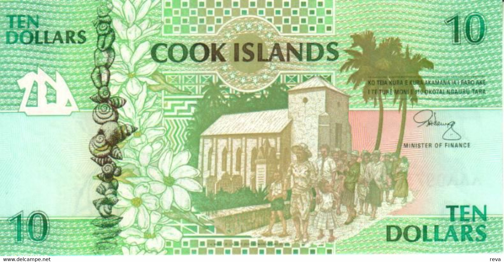 COOK ISLANDS $10 RARATONGA GREEN WOMAN CHILD FRONT BIRD FLOWERS  BACK ND(1992) P.8 UNC  READ DESCRIPTION !! - Cookeilanden