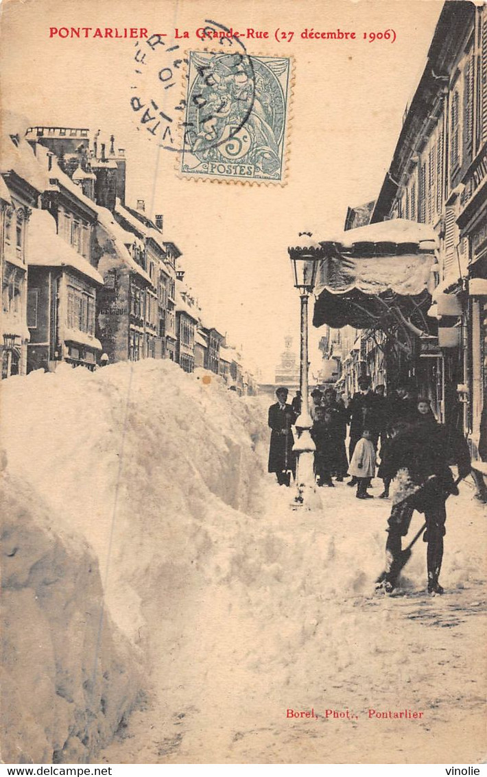 22-3948. PONTARLIER. GRANDE RUE AVEC LA NEIGE DU 27 DECEMBRE 1907 - Pontarlier