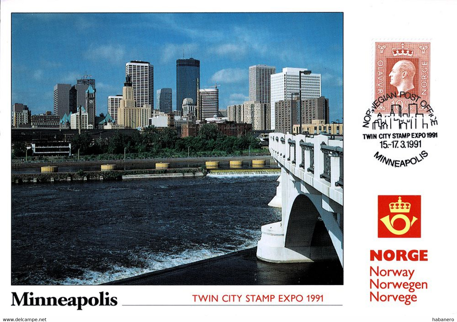 NORWAY 1991 PU78 TWIN CITY STAMP EXPO MINNEAPOLIS EXHIBITION CARD - Maximum Cards & Covers