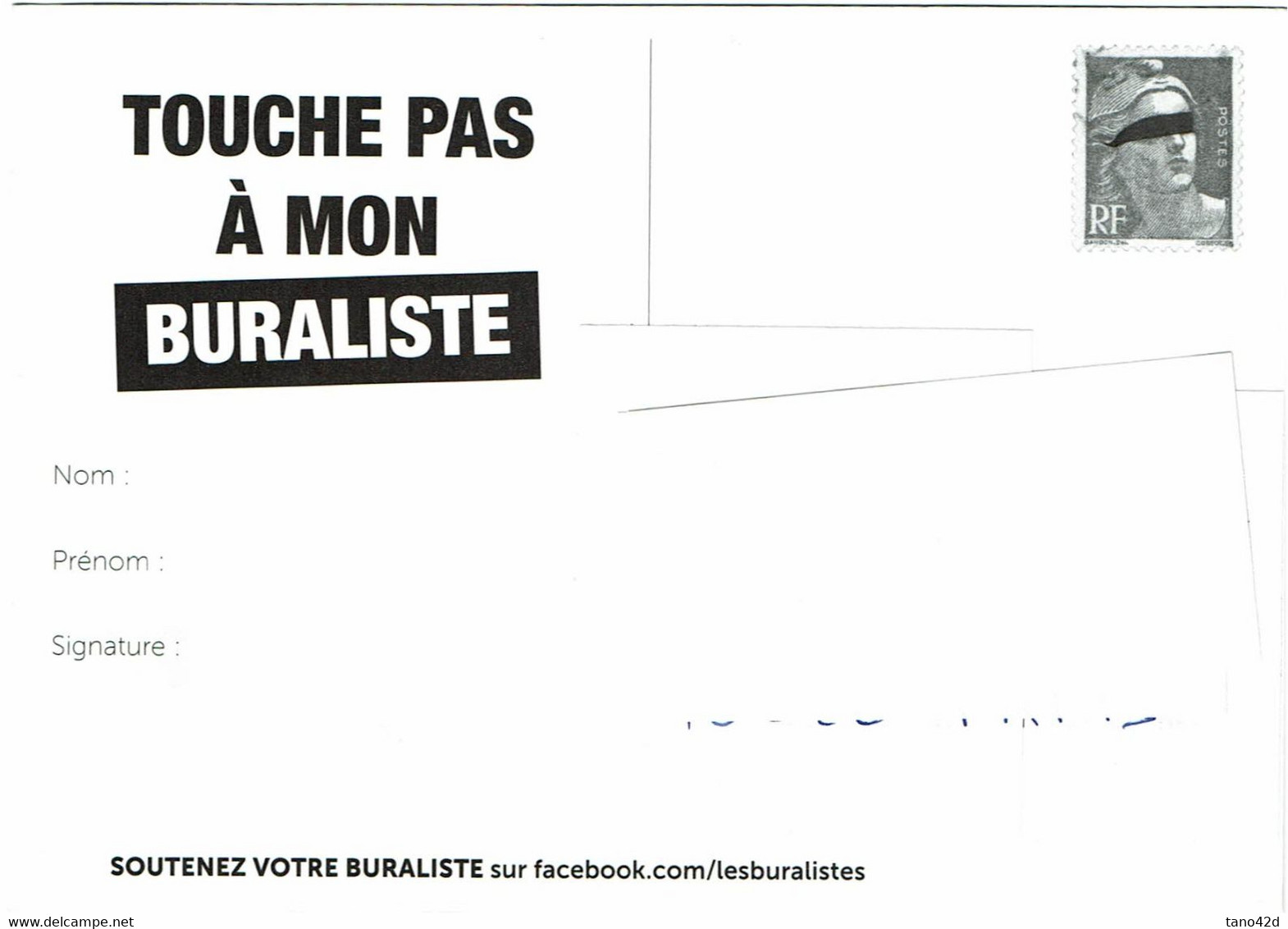 GMZ - PSEUDO MARIANNE DEGANDON CAMPAGNE EN FAVEUR DES BURALISTES - Enteros Privados