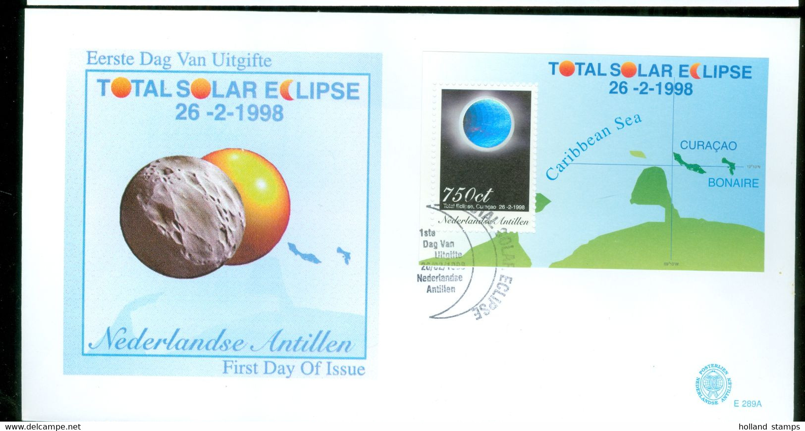 NEDERLANDSE ANTILLEN FDC 289a * ASTROLGIE ZONSVERDUISTERING SOLAR ECLIPSE PLANETS HOLOGRAM ASTROLOGY - Astrologie