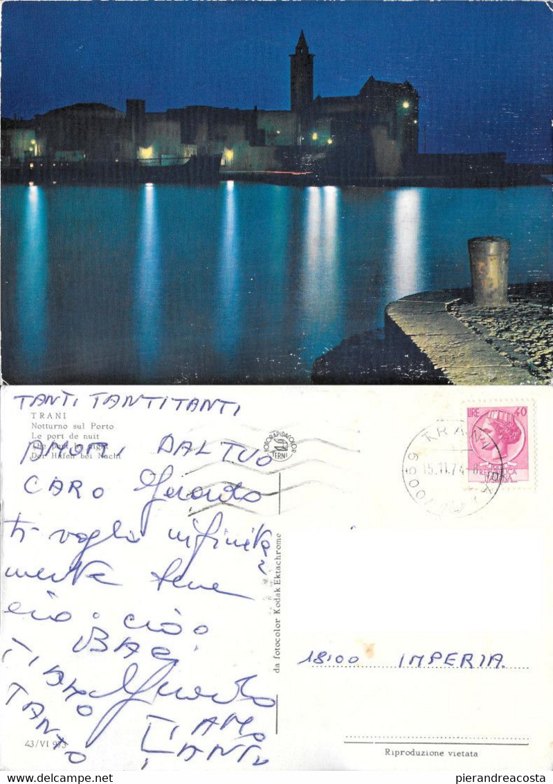 Trani. Notturno Sul Porto. Viaggiata 1974 - Trani