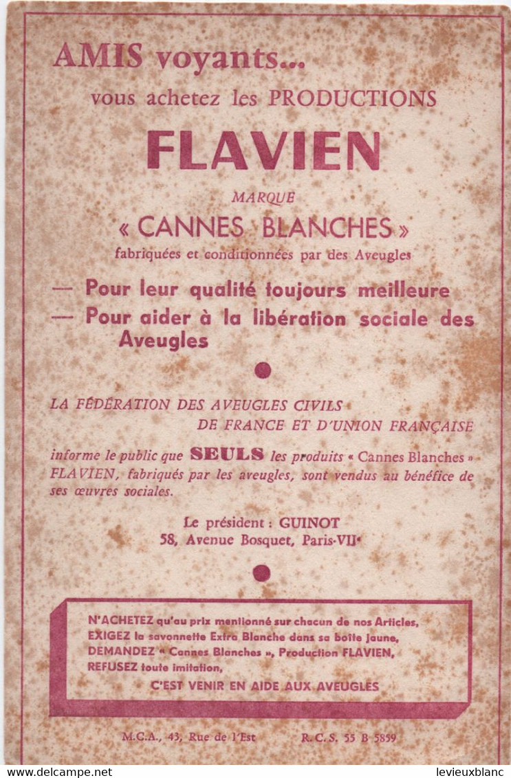 Aveugle/ Fédération Des Aveugles Civils De France / FLAVIEN / " Cannes Blanches"/Vers 1950         BUV649 - A