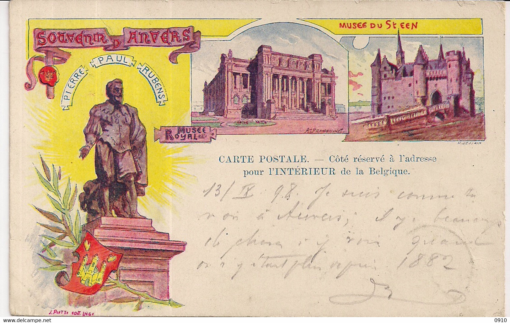 SOUVENIR D'ANVERS"MUSEE ROYALE-MUSEE DU STEEN-RUBENS"PK VERZONDEN NAAR LUXEMBOURG VILLE 1906 - Antwerpen