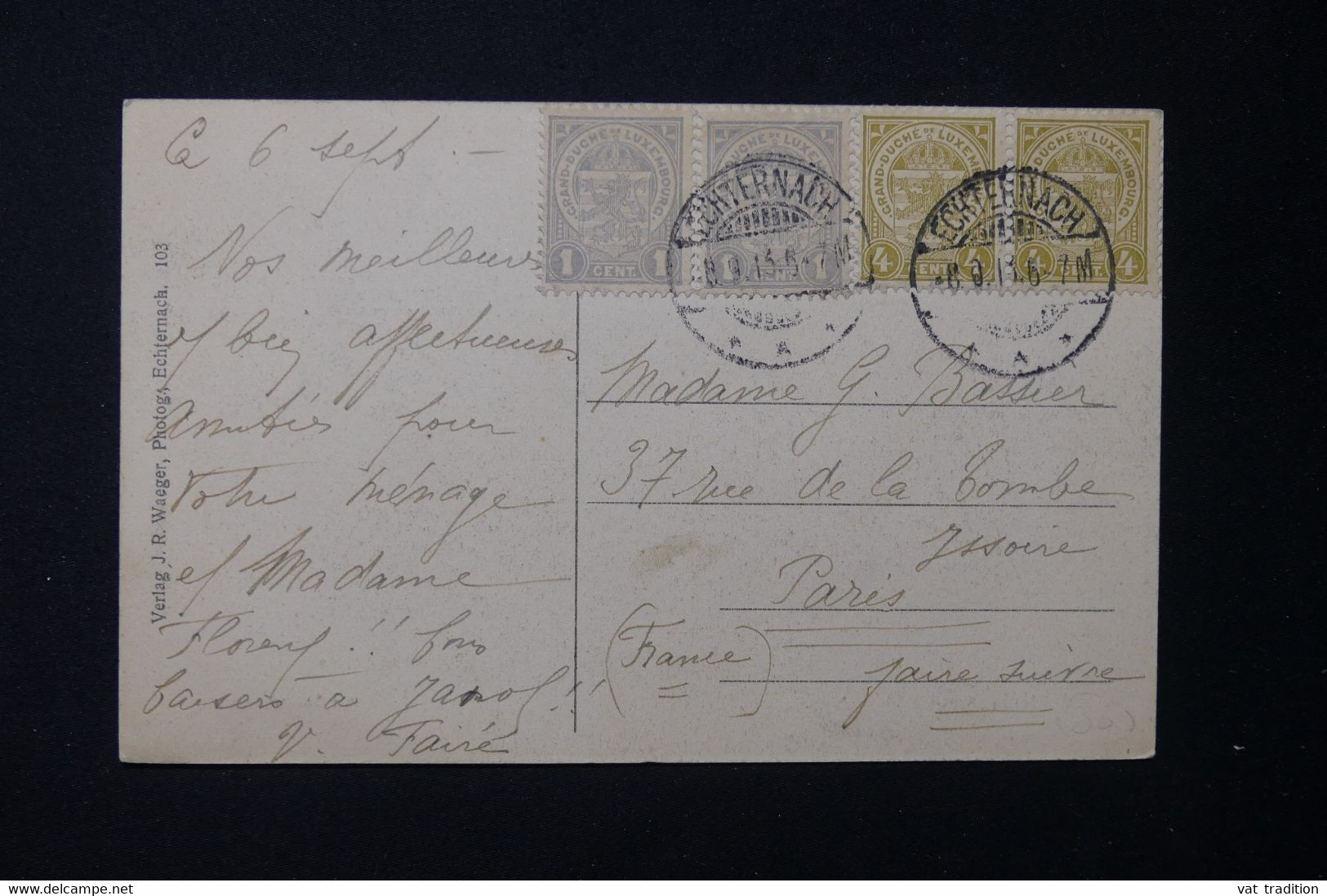 LUXEMBOURG - Affranchissement De Echternach Sur Carte Postale Pour La France - L 131488 - 1907-24 Wapenschild