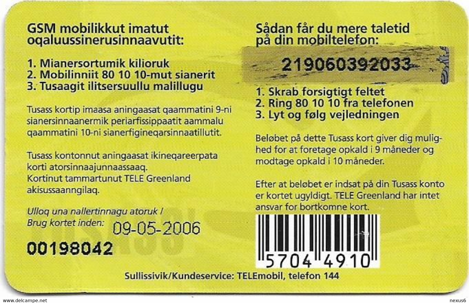 Greenland - Tusass - Purple Red Design, GSM Refill, 100kr. Exp. 09.05.2006, Used - Groenland