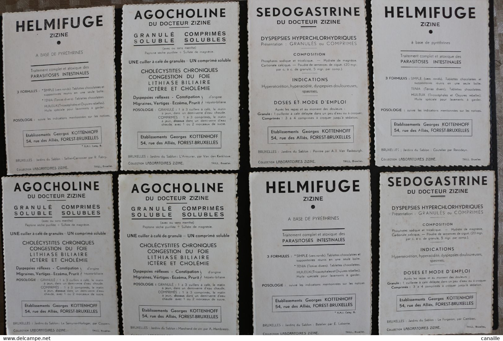 XX-4/Lot De 21 Cartes Bruxelles -  Publicité Pharmaceutique Helmifuge Zizine Bruxelles Etablissements Goerges Kottenhoff - Loten, Series, Verzamelingen