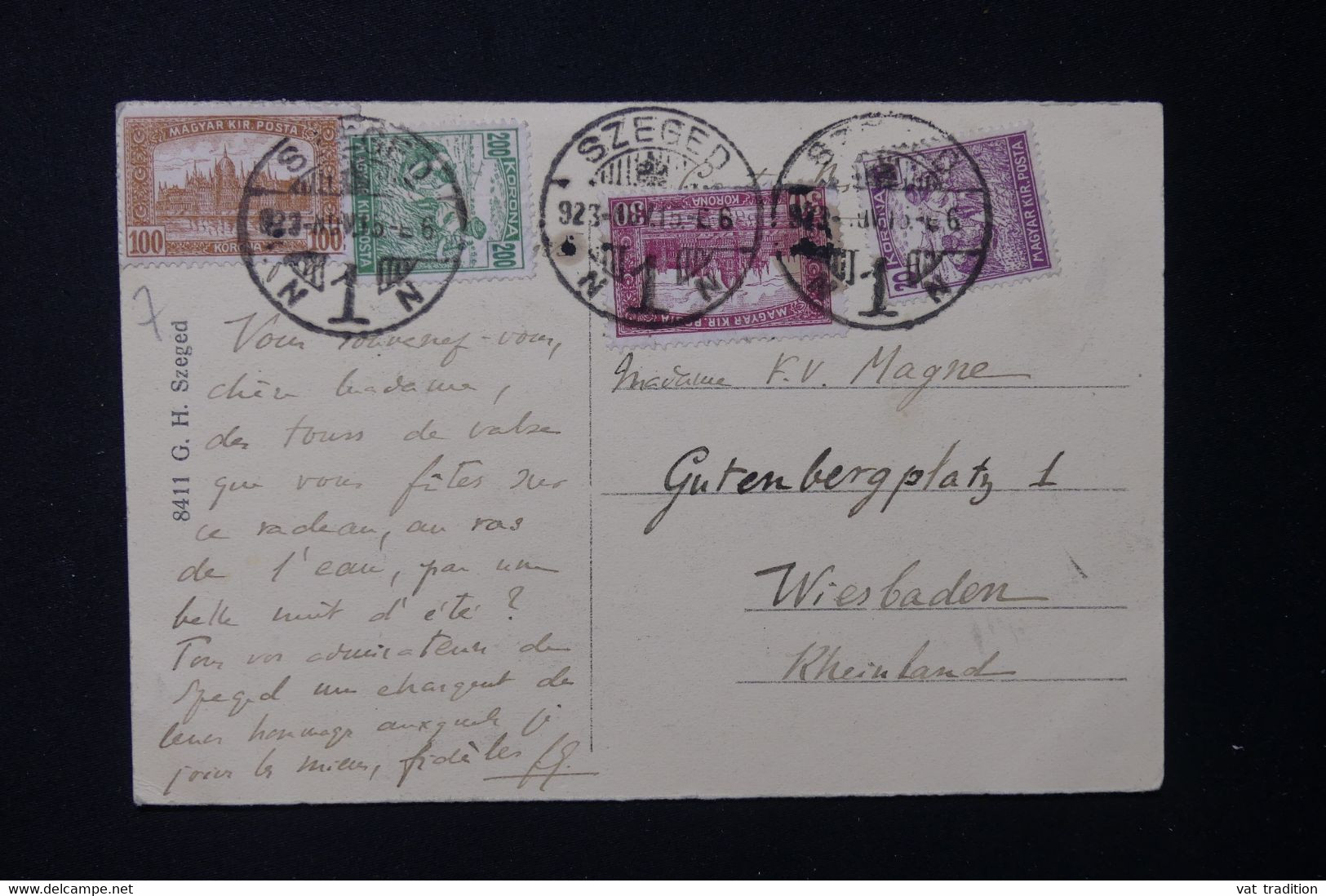HONGRIE - Affranchissement De Szeged Sur Carte Postale En 1923 Pour Wiesbaden - L 131494 - Hojas Completas