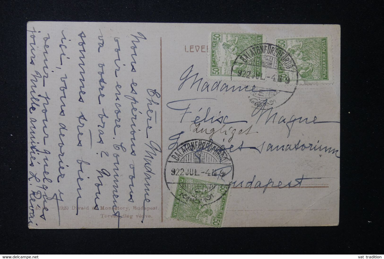 HONGRIE - Affranchissement De Balatonfüred, Fürdő Sur Carte Postale En 1922 Pour Budapest - L 131496 - Marcofilie