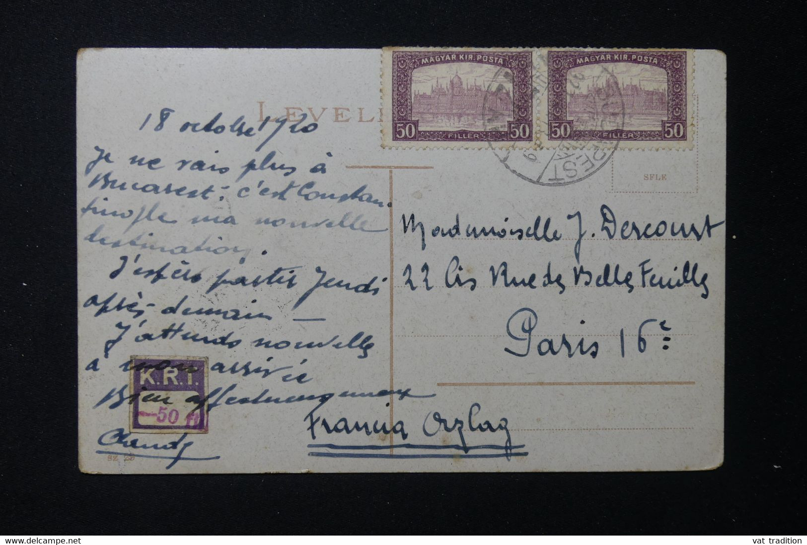 HONGRIE - Affranchissement De Budapest Sur Carte Postale En 1920 Pour Paris - L 131497 - Postmark Collection