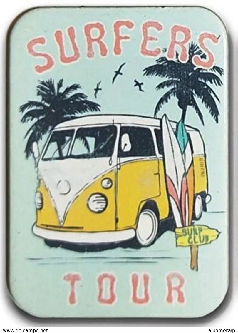 Retro Magnet, Volkswagen Camper Van, Palm Tree, Surfers 4,5 X 6,5 Cm, Thickness 3mm - Autres & Non Classés