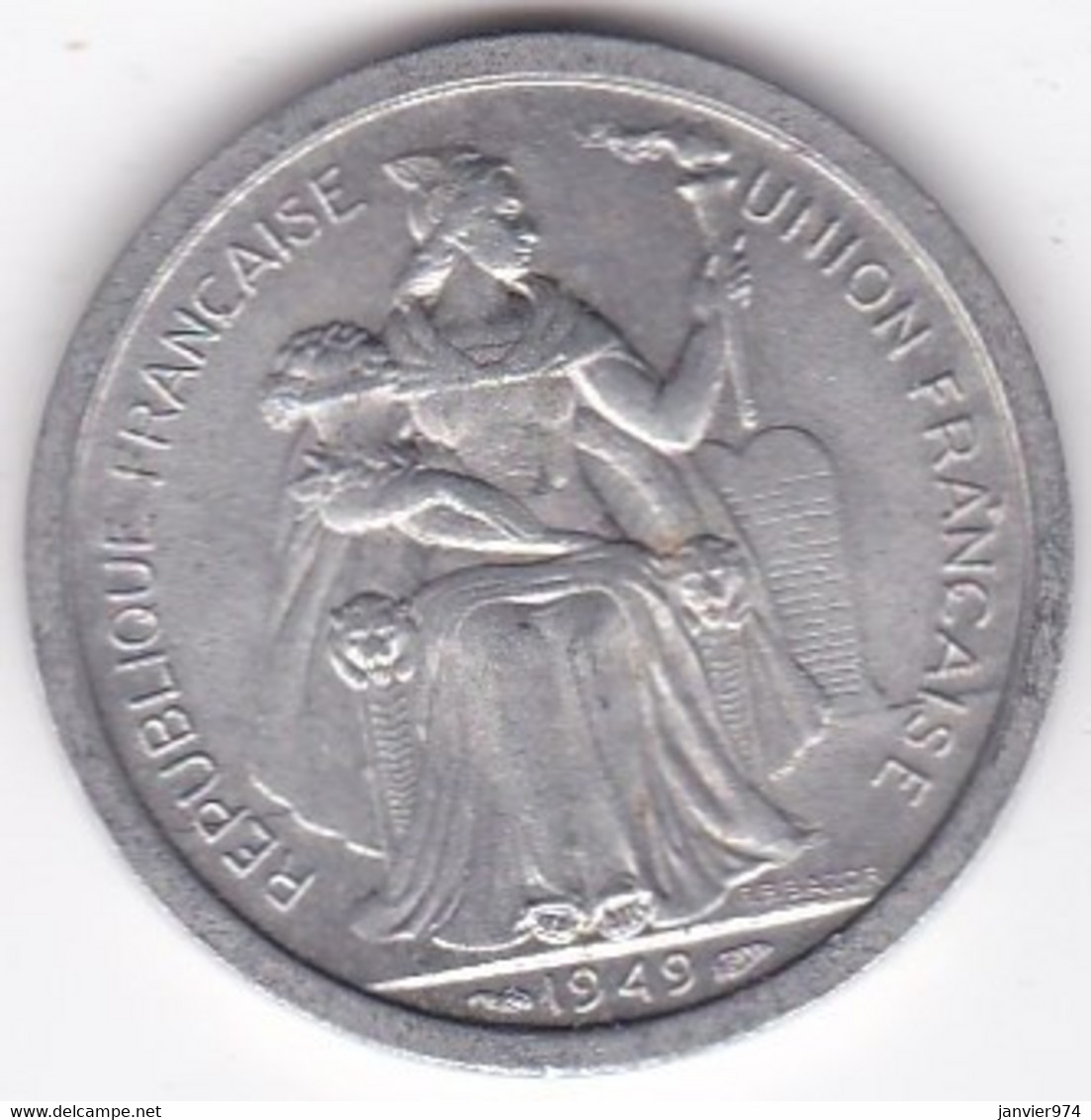 Nouvelle-Calédonie – Union Française. 2 Francs 1949. Aluminium - Nieuw-Caledonië