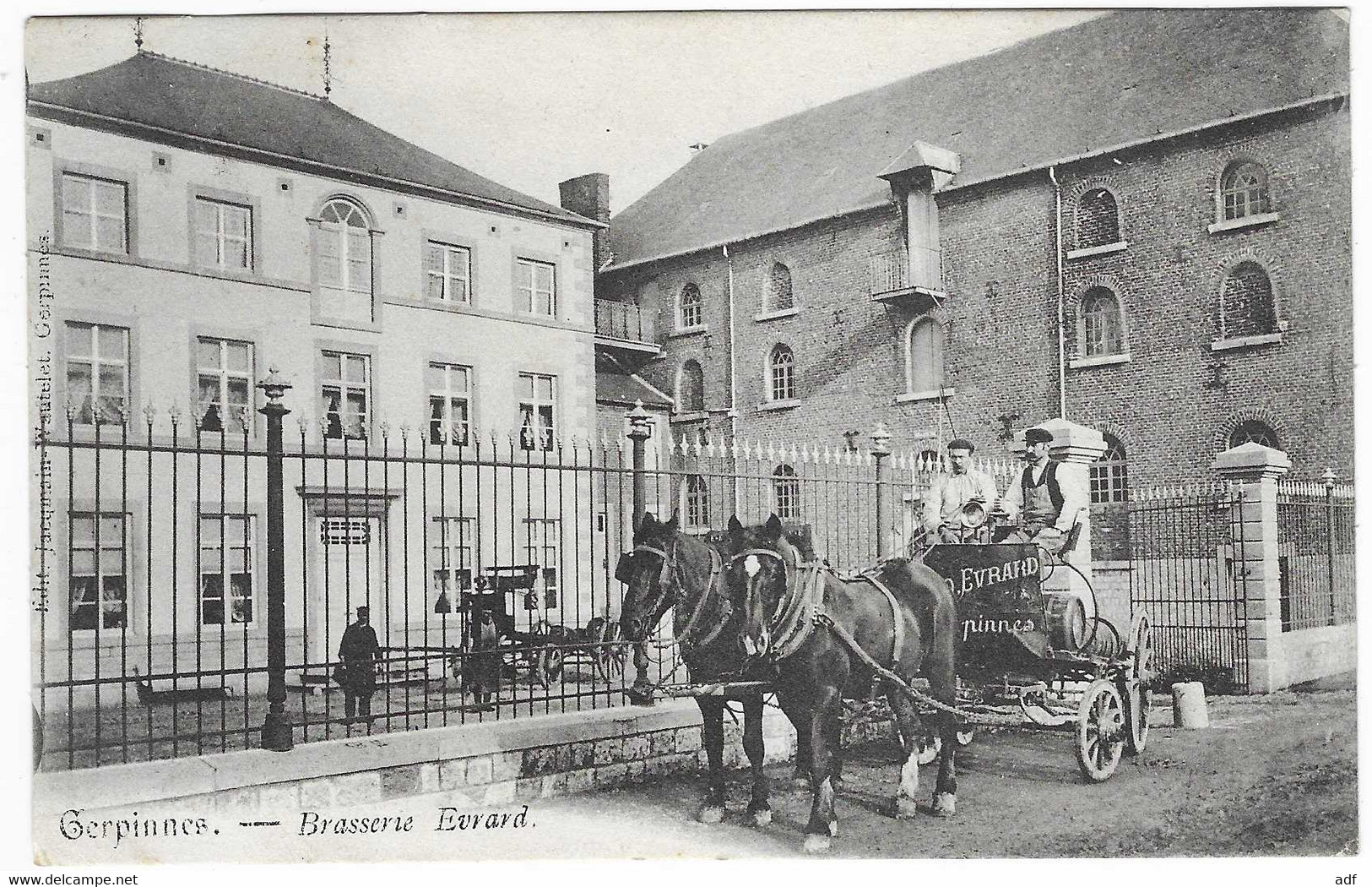 TOP CPA GERPINNES, VOITURE HIPPOMOBILE, ATTELAGE CHEVAUX POUR LIVRAISON DEVANT LA BRASSERIE EVRARD, BRASSEUR, BELGIQUE - Gerpinnes