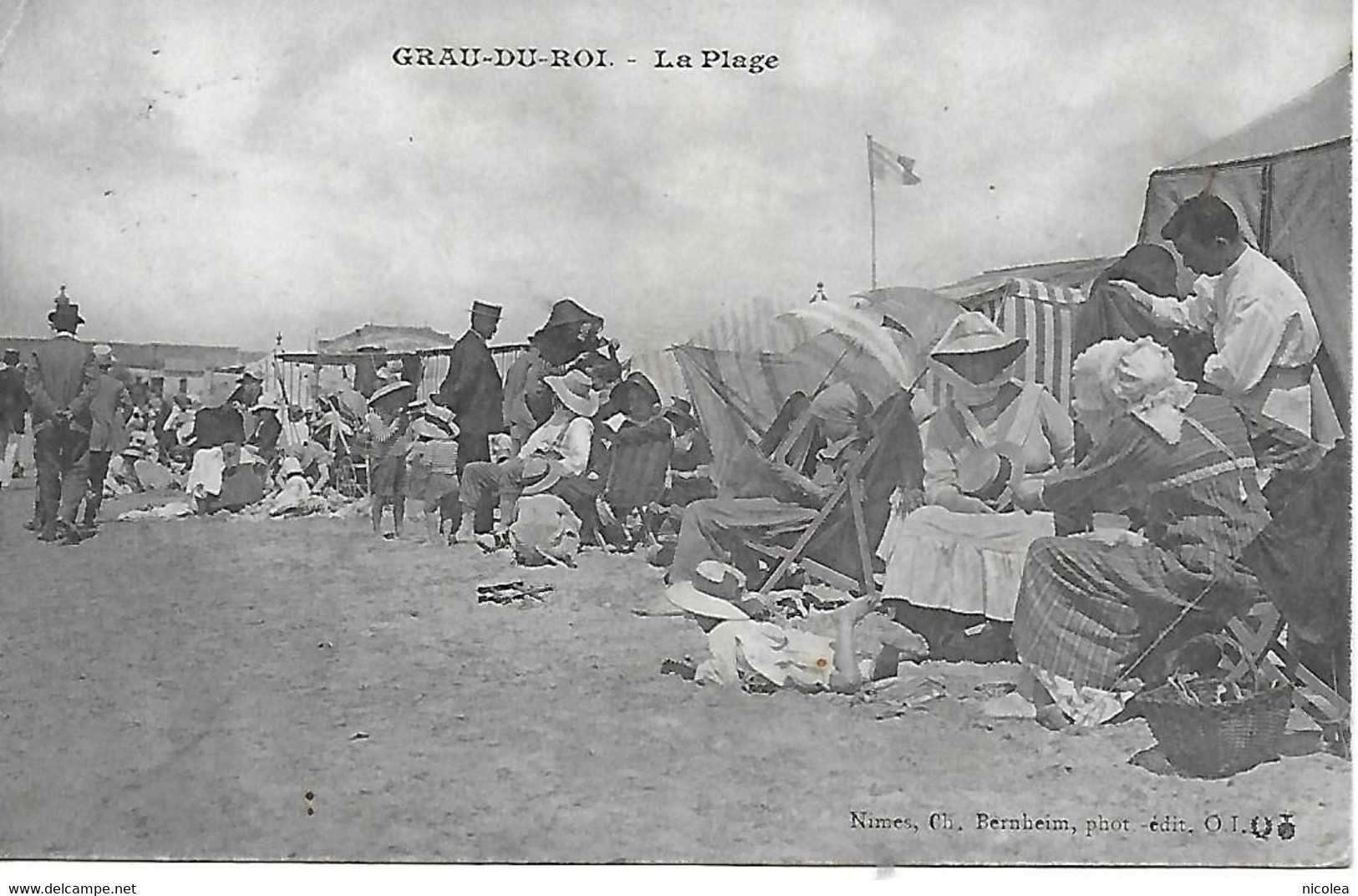 30 - GARD - LE GRAU DU ROI - LA PLAGE - BELLE CPA  GROS PLAN TRES ANIMEE RARE ! CPA 1914 T.B.E. EDIT BERNHEIM A NIMES - Le Grau-du-Roi