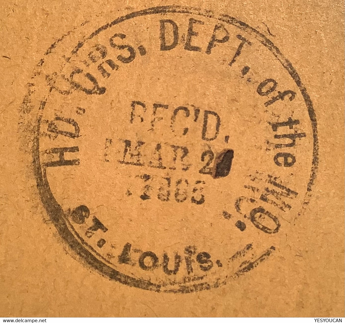 RARE Arrival Cds "HD.QRS.DEPT.OF THE MO. REC’D ST LOUIS" 1865 Iowa Cover>Missouri Fkd Sc.65 (US USA Crypto Bitcoin - Storia Postale