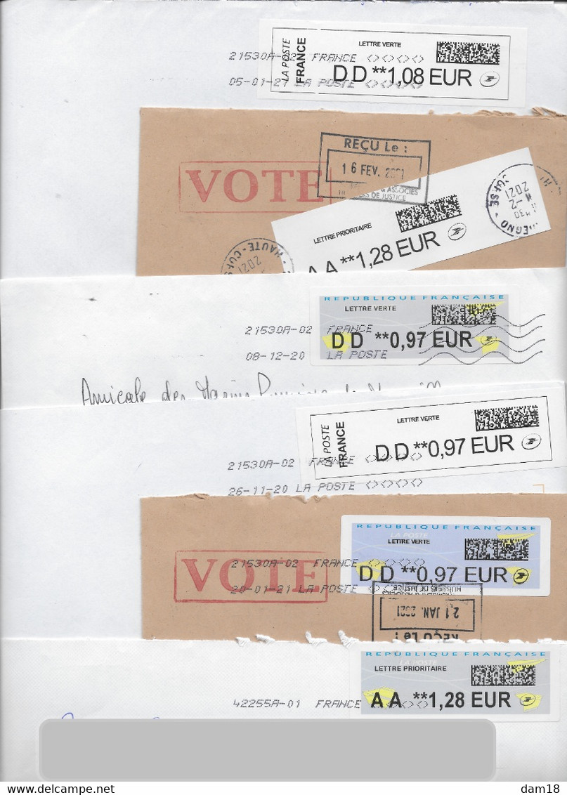 FRANCE LOT 6 ENVELOPPES VIGNETTES AFFRANCHISSEMENTS DIFFERENTES - 2000 « Avions En Papier »