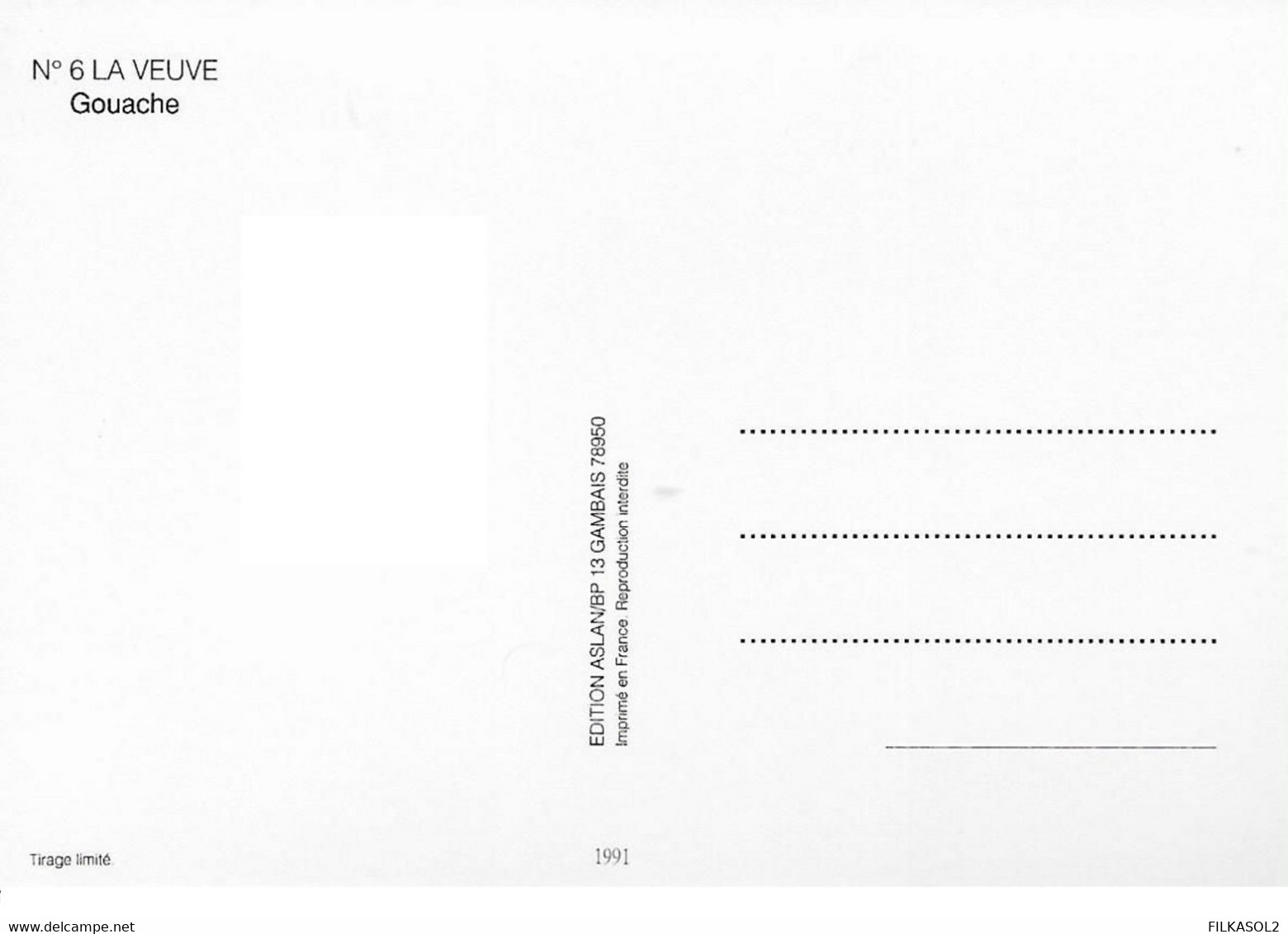 ASLAN Carte Postale Pin Up Femme Nu Collection -  Gouache Couleur - 15x10 Cm. Aprox. - Aslan