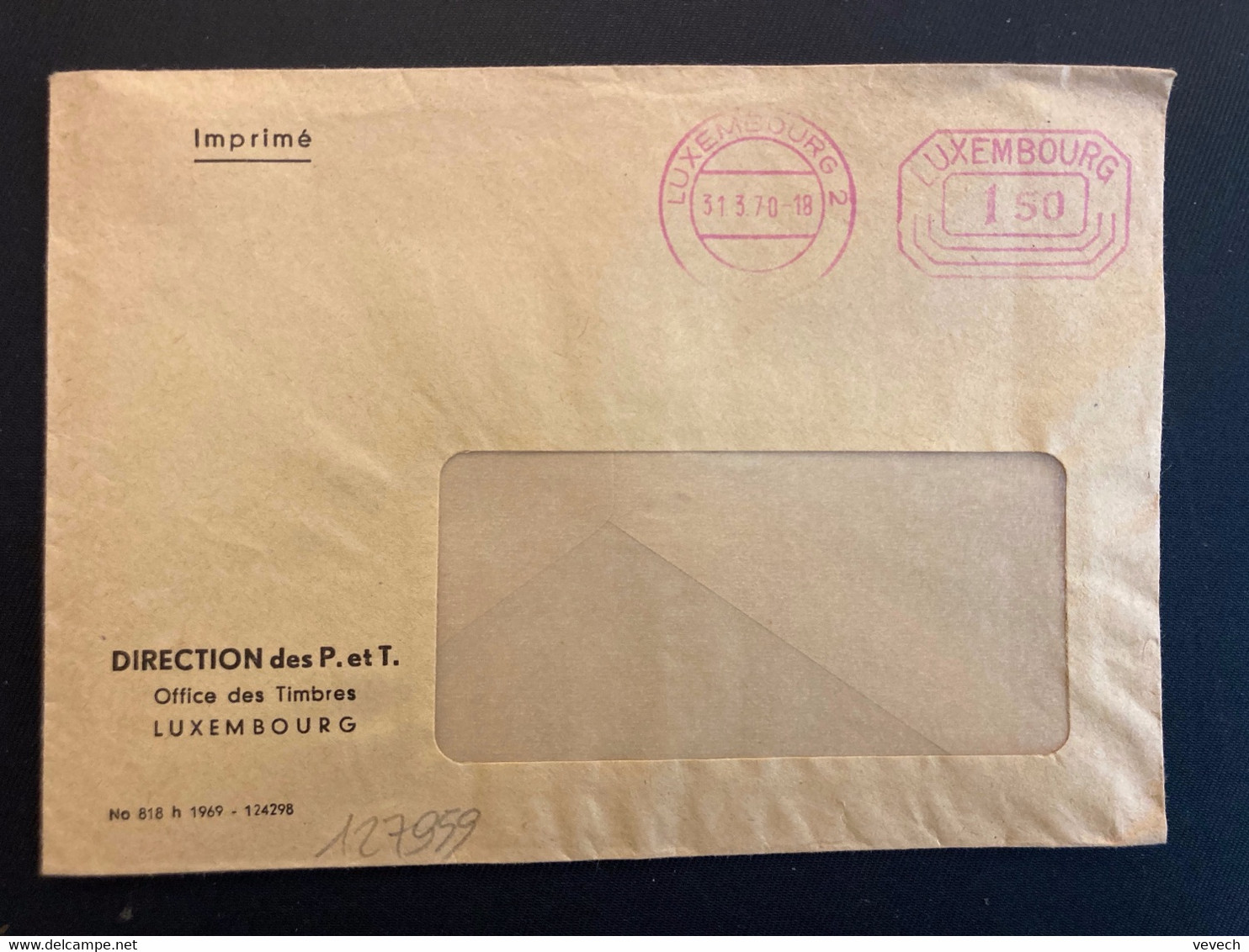 LETTRE DIRECTION DES P. Et T. (Imprimé) EMA à 1,50 Du 31 3 70 LUXEMBOURG 2 - Franking Machines (EMA)