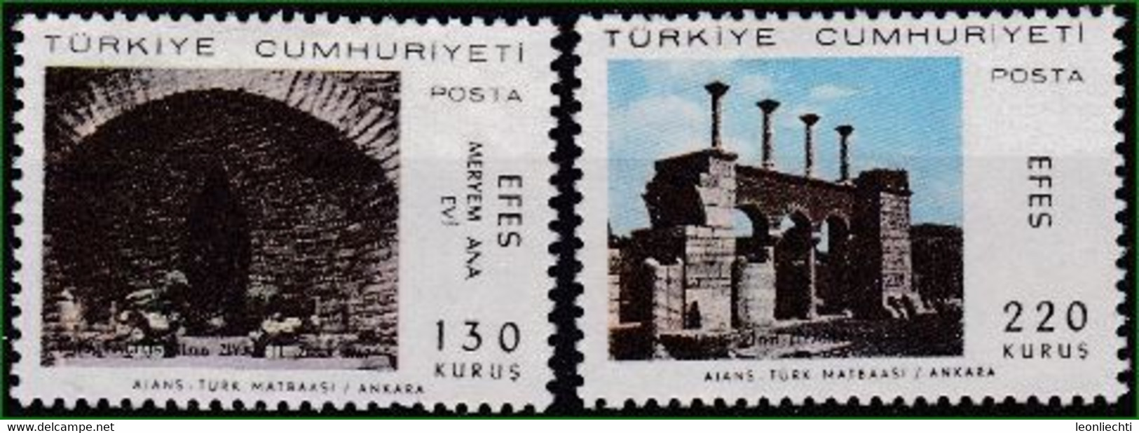 1967 Türkei  Mi: 2063+2064** / Y&T: 1841+1842** Mariengrotte Und Ruinen Von Ephesus, Papstbesuch In Istanbul Und Ephesus - Unused Stamps