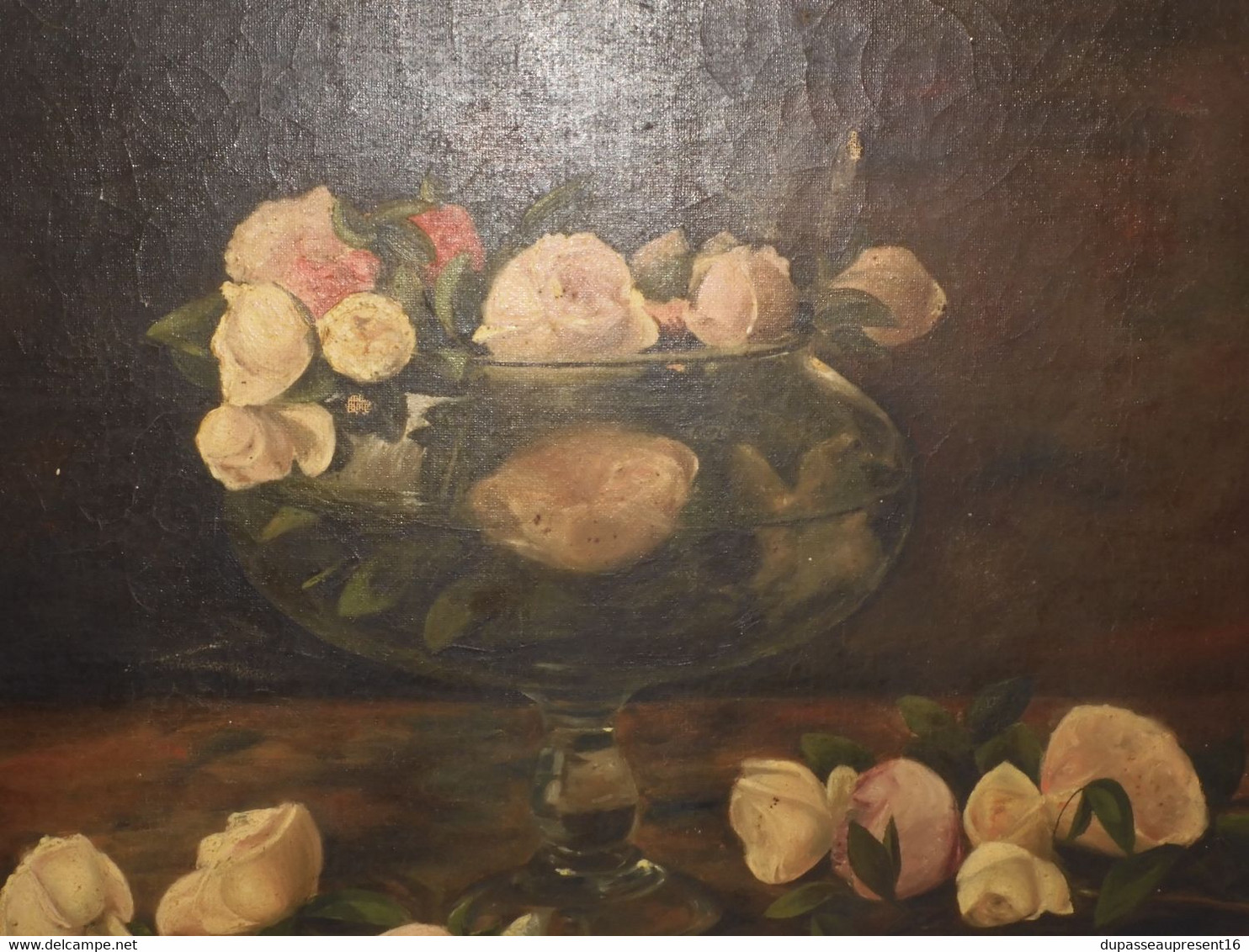 *TABLEAU HST Signé Albert CRESSWELL (1879-1936) Bouquet Roses POT à SANGSUES  E - Huiles