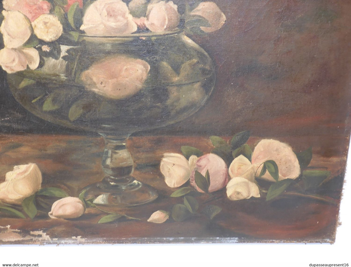 *TABLEAU HST signé Albert CRESSWELL (1879-1936) Bouquet Roses POT à SANGSUES  E