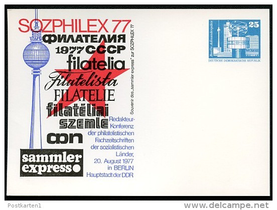 DDR PP17 D2/003b Privat-Postkarte SOZPHILEX REDAKTEURKONFERENZ Berlin 1977 NGK 4,00 € - Cartoline Private - Nuovi