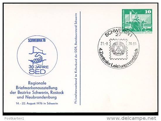 DDR PP16 D2/056 Privat-Postkarte AUSSTELLUNG SCHWEBRIA Schwerin Sost. Leistungsverglech 1976 NGK 4,00 € - Privé Postkaarten - Gebruikt