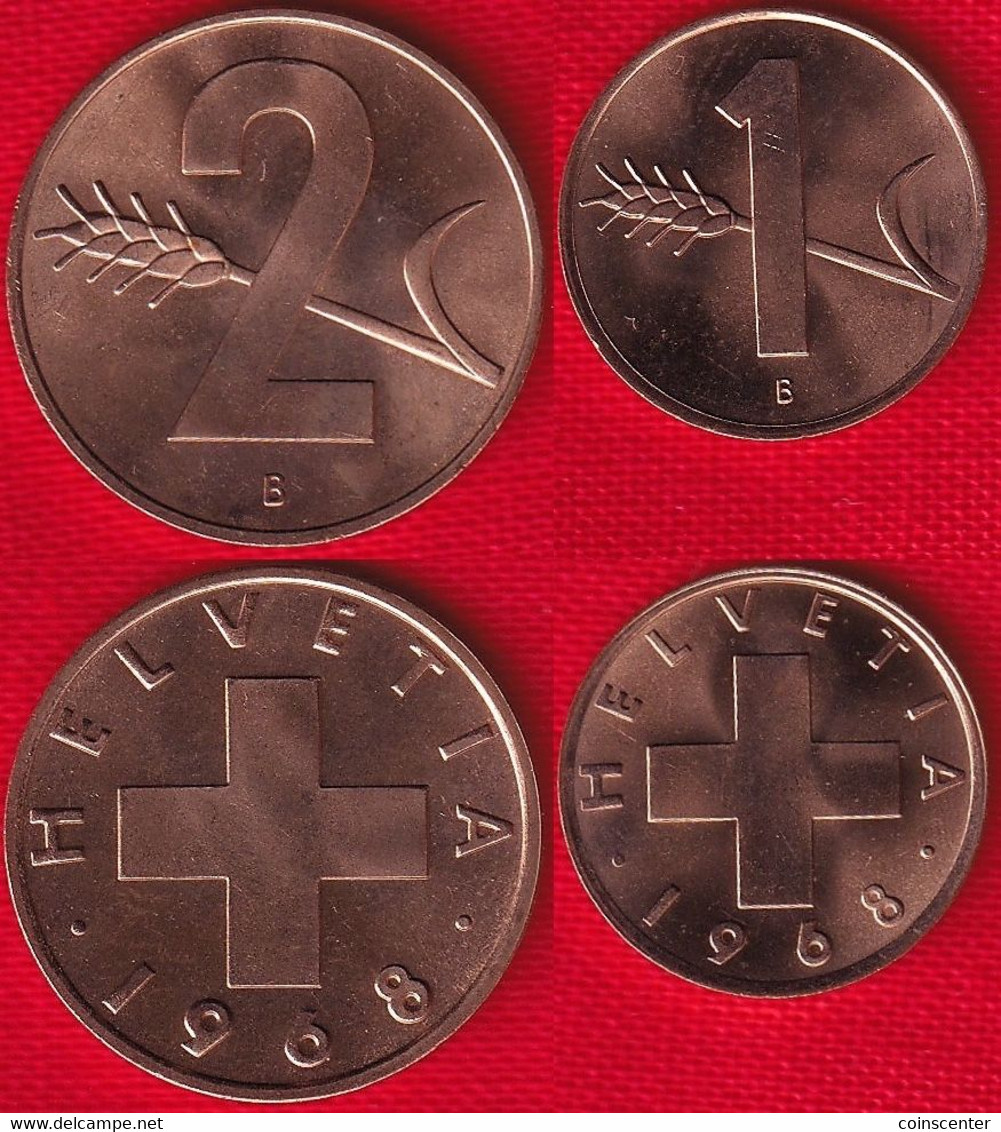 Switzerland Set Of 2 Coins: 1 - 2 Rappen 1968 UNC - Other & Unclassified