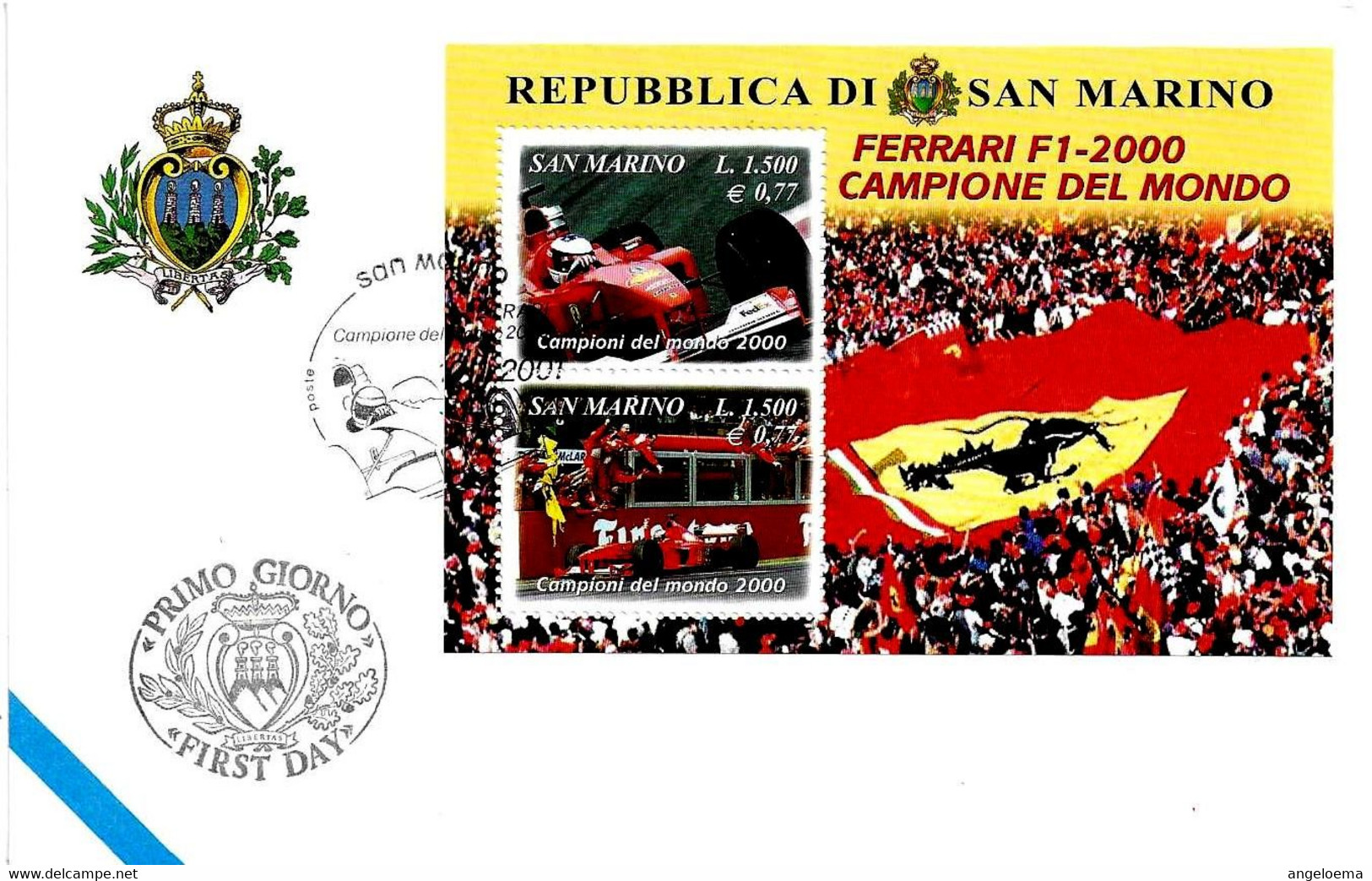 SAN MARINO - 2001 Ferrari F1 Campione Mondo 2000 Pilota M.Sschumacher Foglietto 2v. Su Busta Aasfn Fdc - 9207 - Cartas & Documentos