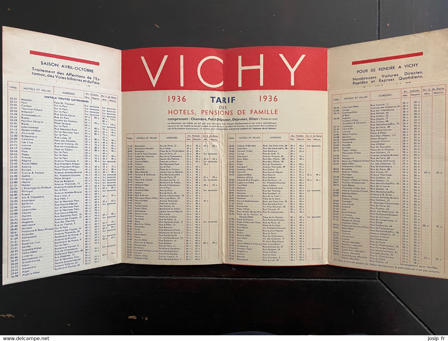 VICHY- DÉPLIANT TOURISTIQUE 8 VOLETS 1936 - Auvergne