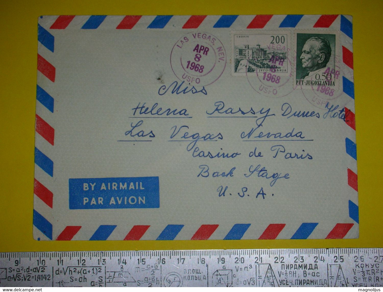 R,Yugoslavia SFRJ Air Mail Official Postal Cover,par Avion Letter,additional Industry Stamp,Airmail Zagreb-Las Vegas - Luftpost