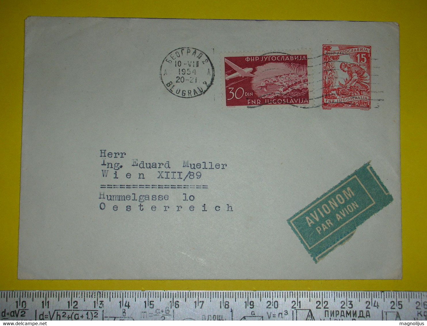 R,Yugoslavia Air Mail,stationery FNRJ Cover,par Avion Postal Label,airmail Stamp,Airmail Letter,industry Print Stamp - Luchtpost