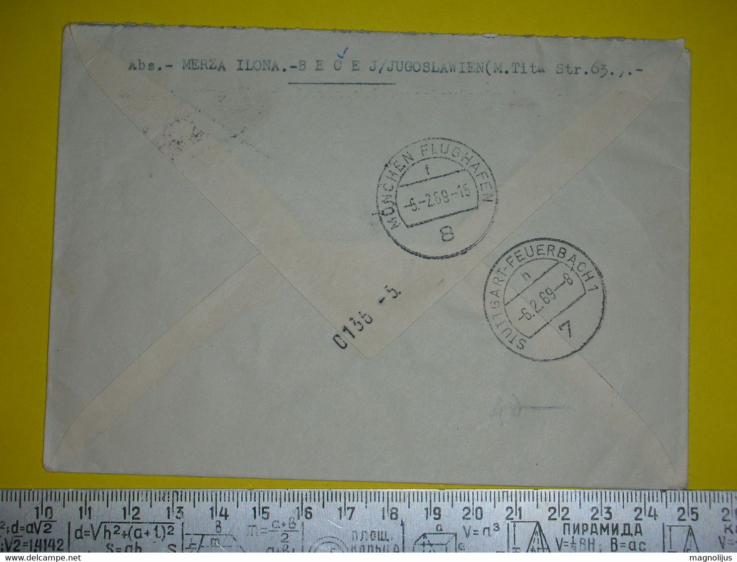 R,Yugoslavia Air Mail Cover,par Avion Postal Label,Tito Stamps,Airmail Letter,R & Urgent Postal Labels,rare Violet Seals - Luchtpost