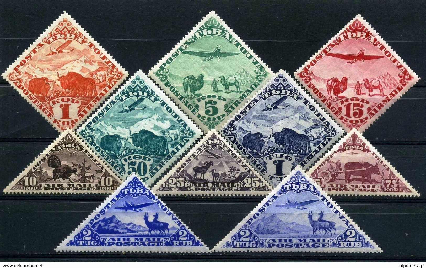 TANNU-TUVA 1934 (*) - Mi. 49-57 (I & II), Postage Stamps: Plane Over Landscapes With Animals | Air Post - Tuva