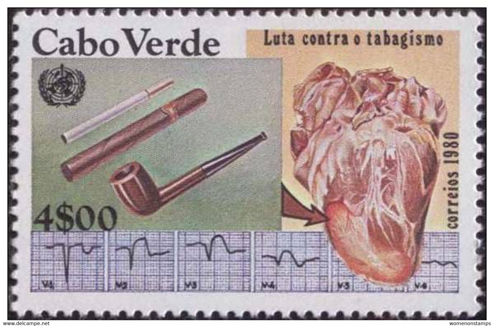 Diseased Heart, ECG, Anti Smoking, Cigar, Cigarette, Tobacco, MNH Cape Verde - Drugs Diseased Heart, ECG, Anti Smoking, - Droga
