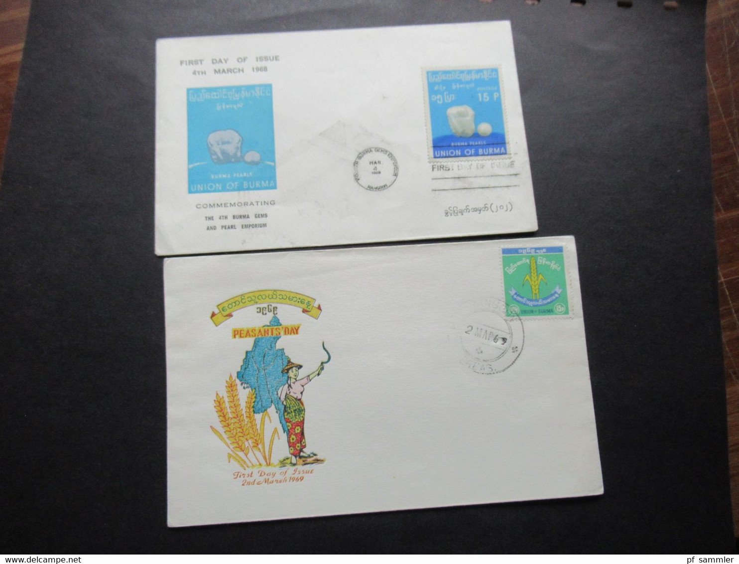 Asien Union Of Burma / Burma 1969 FDC Peasant's Day Und 1968 Commemmorating The 4th Burma Gems And Pearl Emporium - Myanmar (Birma 1948-...)