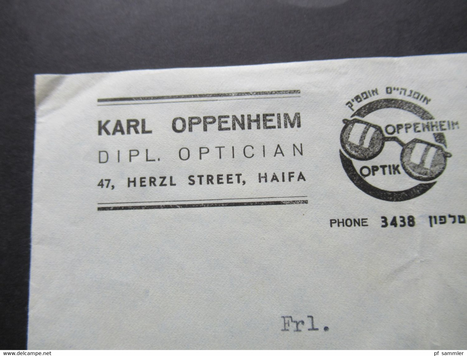 Israel 1950 / 60er Jahre ?! Par Avion Luftpost Nach Berlin Umschlag Karl Oppenheim Dipl. Optican Herzl Street Haifa - Brieven En Documenten