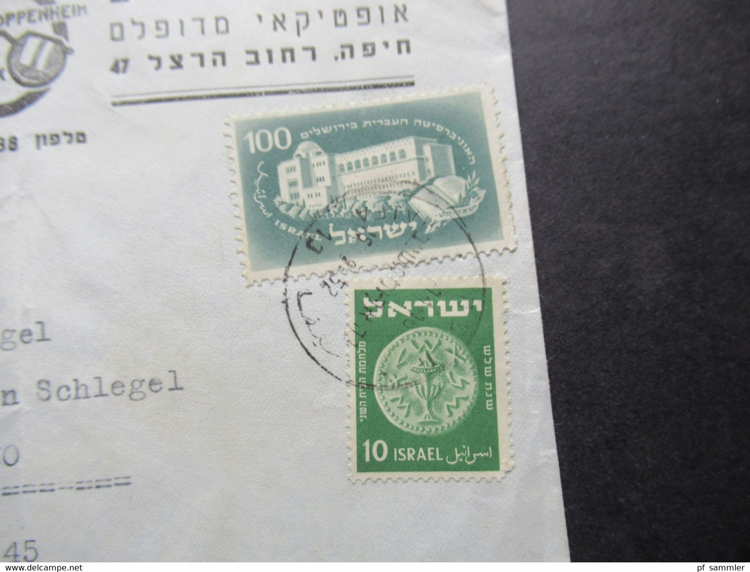 Israel 1950 / 60er Jahre ?! Par Avion Luftpost Nach Berlin Umschlag Karl Oppenheim Dipl. Optican Herzl Street Haifa - Lettres & Documents