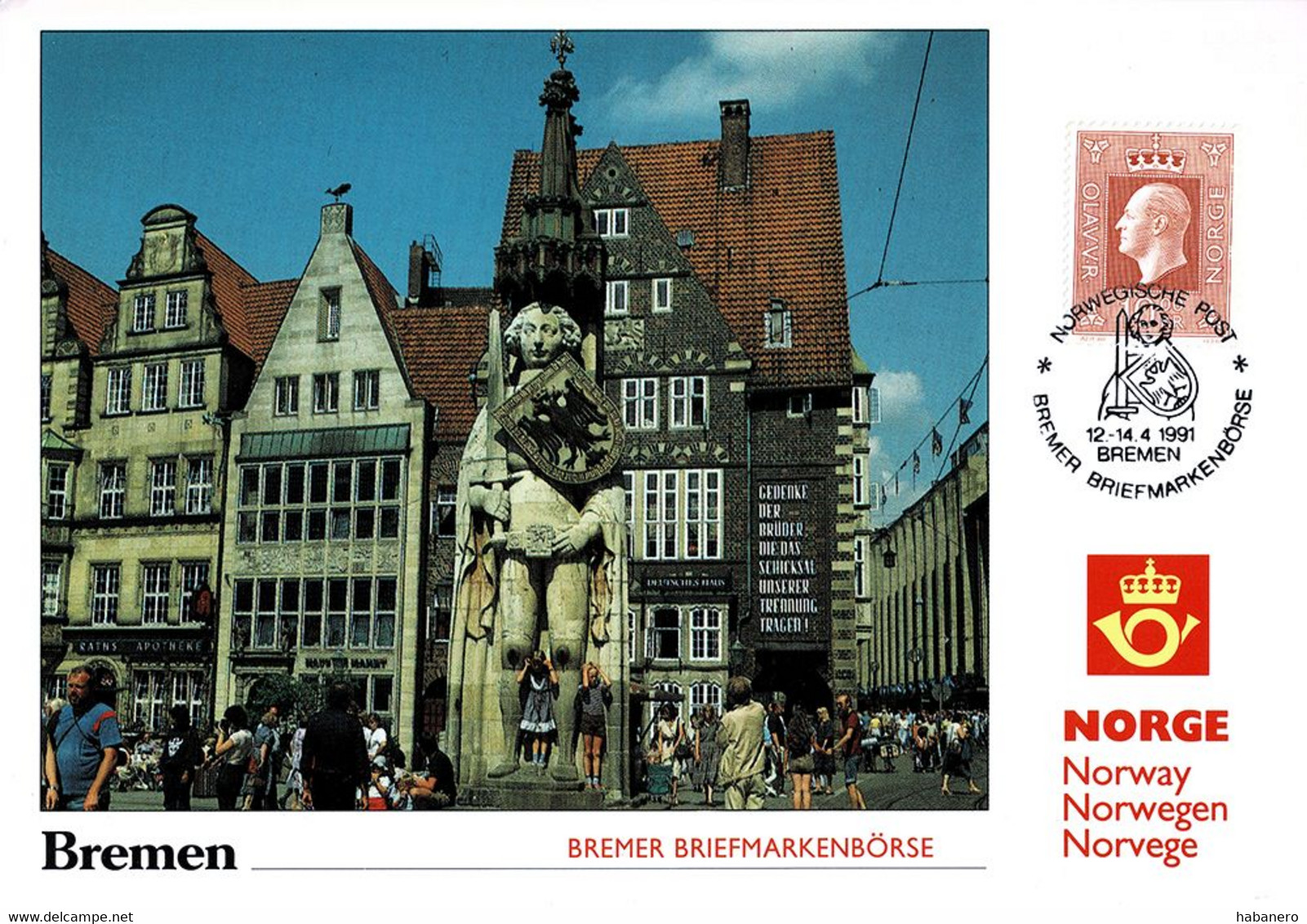 NORWAY 1991 PU80 BREMER BRIEFMARKENBORSE BREMEN EXHIBITION CARD - Maximum Cards & Covers