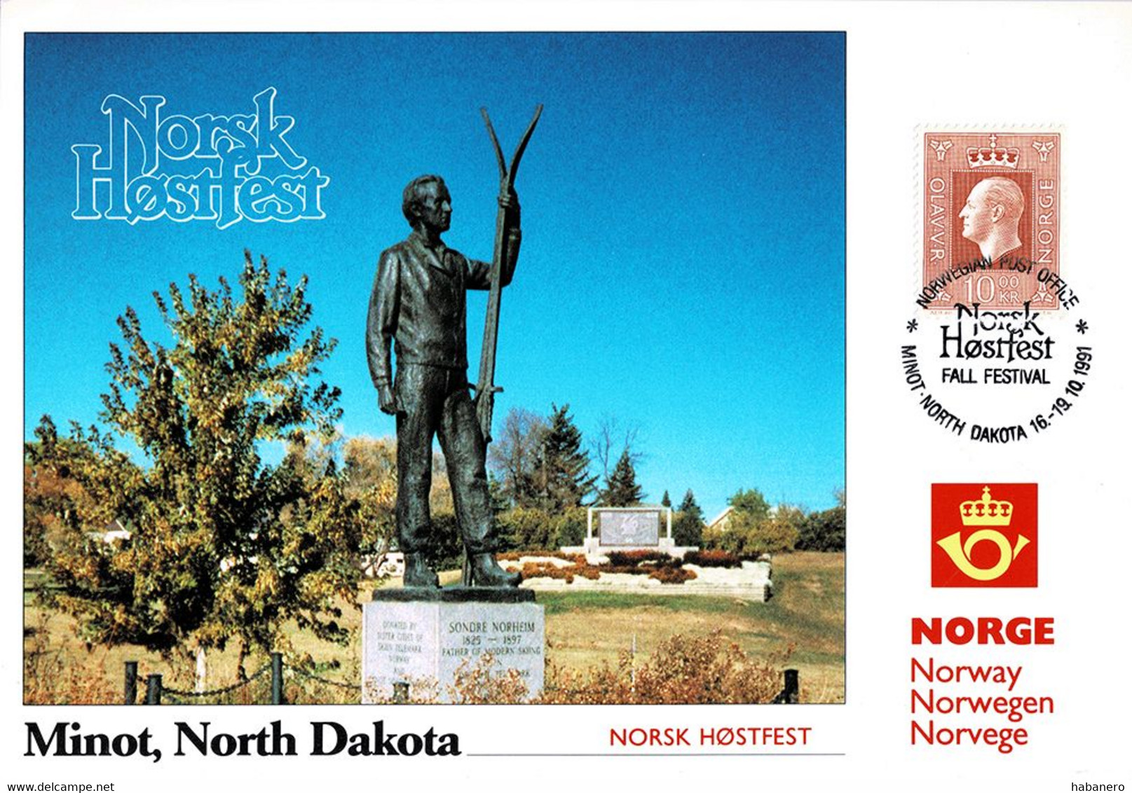 NORWAY 1991 PU84 NORSK HØSTFEST MINOT, NORTH DAKOTA EXHIBITION CARD - Maximumkaarten