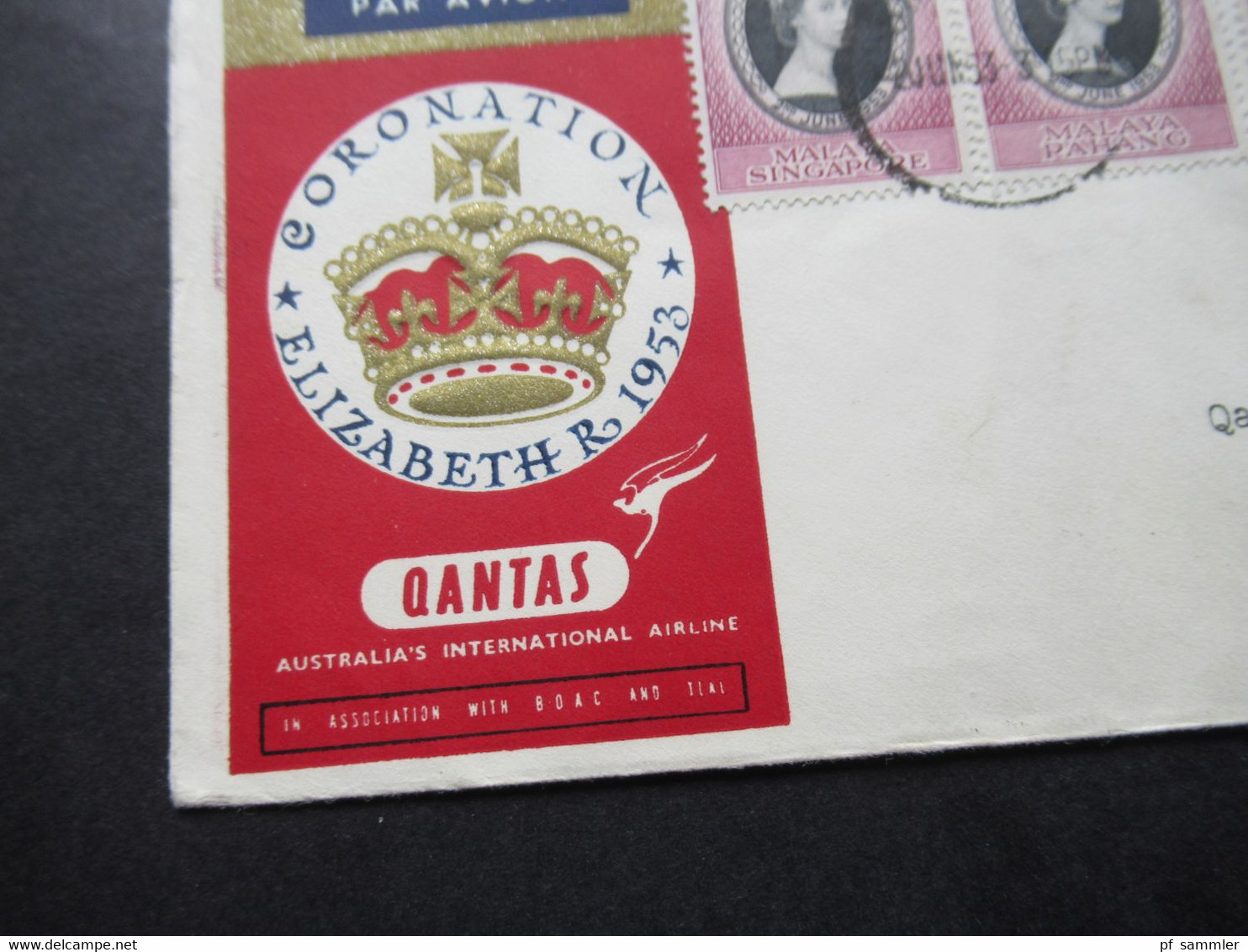 Quantas 2 Sonderbelege  1953 Coronation Elizabeth Rückseitig Weitere Marken Und Stempel Colony Of Singapore / Long Live - Malayan Postal Union