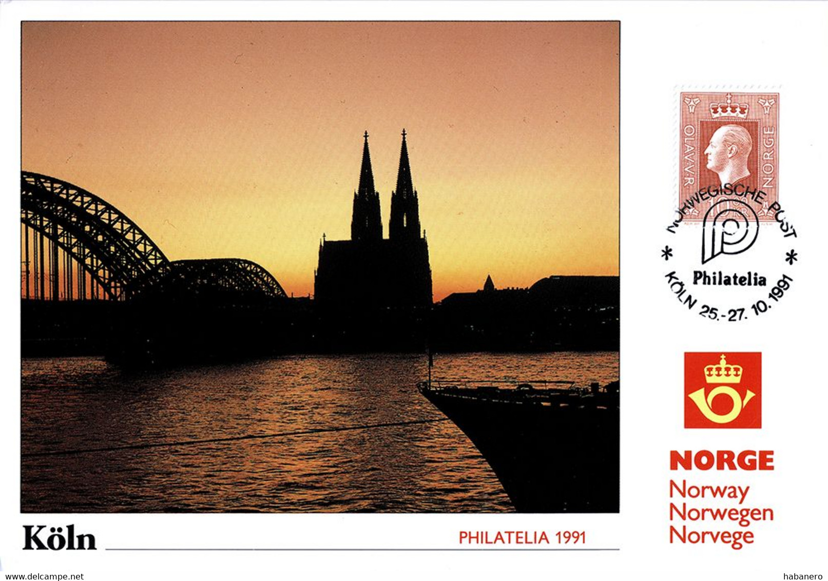 NORWAY 1991 PU85 PHILATELIA 1991 COLONE KOLN EXHIBITION CARD - Maximumkarten (MC)