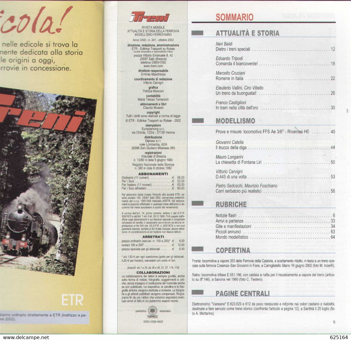 Magazine I TRENI Ottobre 2002 N.241 - La Livrea XMPR - En Italien - Non Classificati