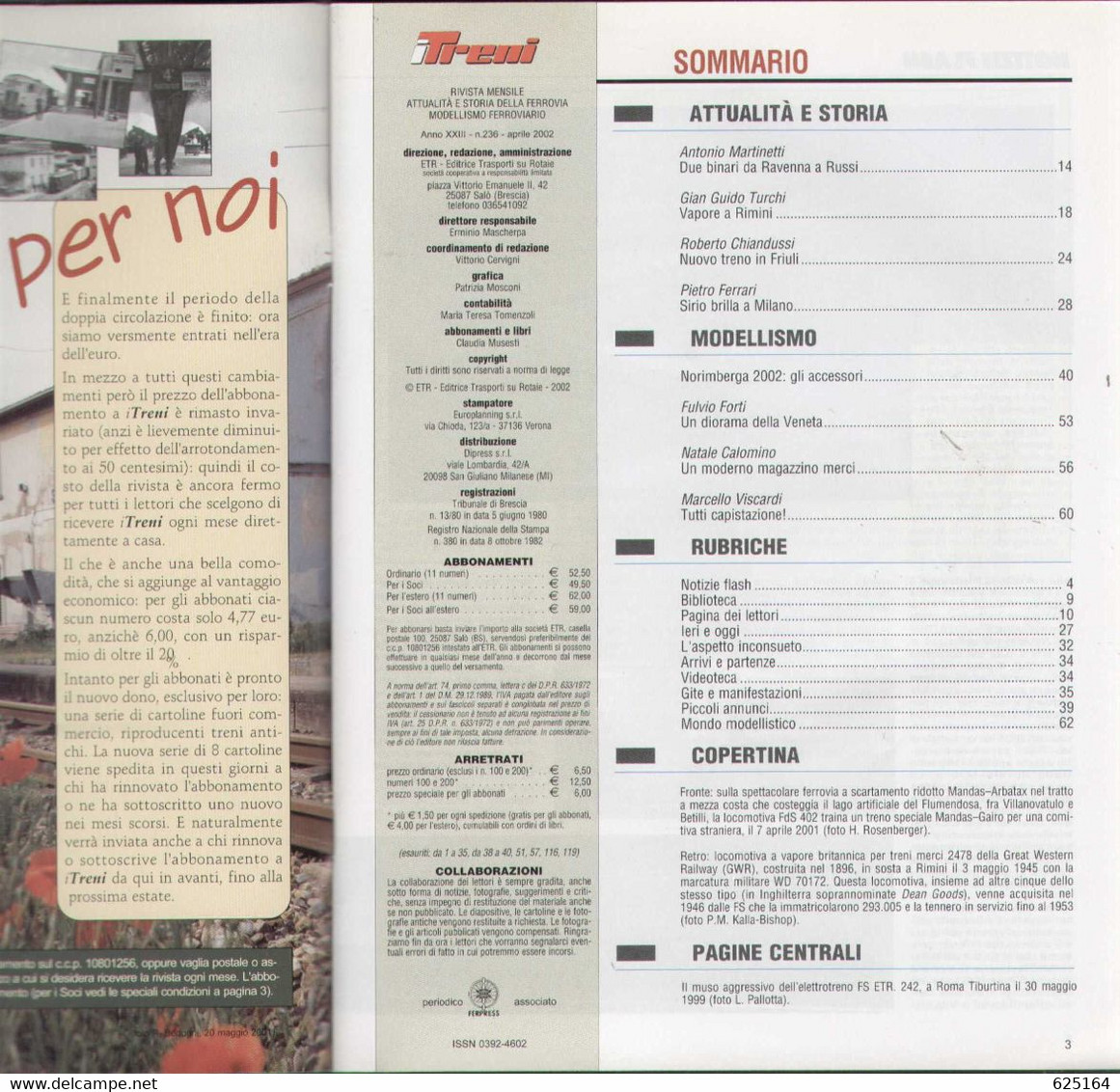 Magazine I TRENI Aprile 2002 N.236 - Il Deposito Di Rimini - En Italien - Non Classificati