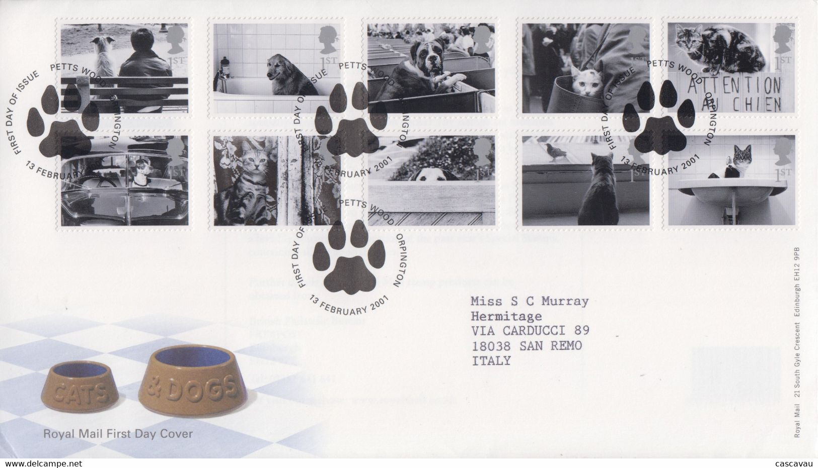 Enveloppe  FDC  1er  Jour   GRANDE  BRETAGNE   Chiens  Et   Chats    2001 - 2001-2010. Decimale Uitgaven