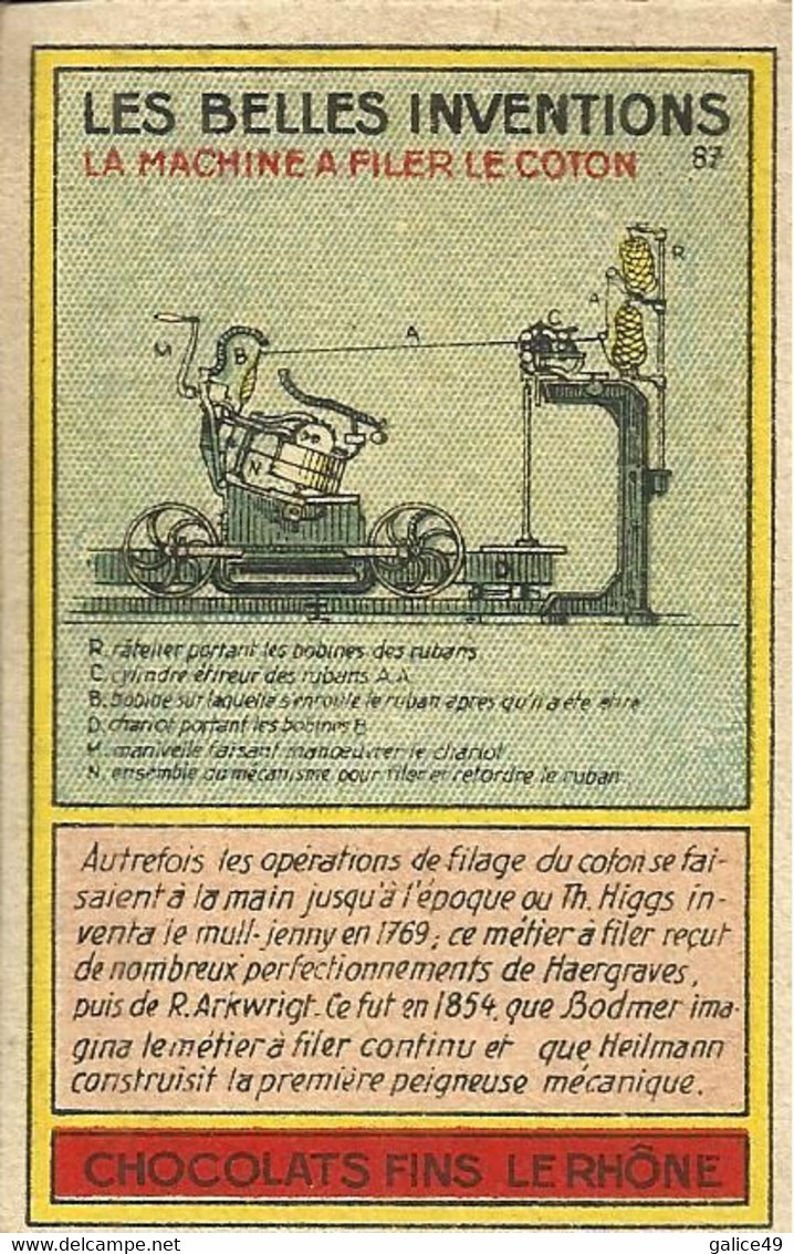 Chromo Les  Belles Inventions - Publicité Chocolat Le Rhône - La Machine à Filer Le Coton - Autres Appareils