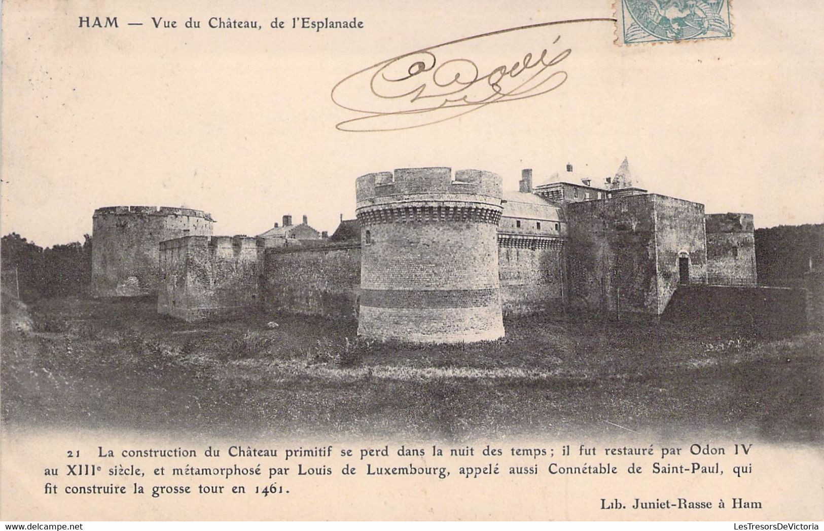 CPA - 80 - HAM - Somme - Vue Du Château De L'Esplanade - Lib Juniet Rasse à Ham - Ham