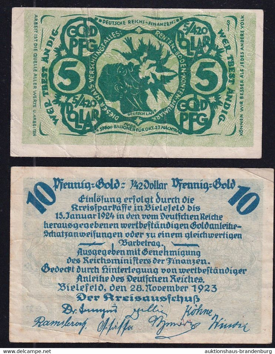 2x Bielefeld: 5 + 10 Goldpfennig = 5/420 + 1/42 Dollar 1943 - Ohne Zuordnung